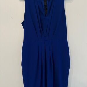 H&M Cobalt Blue V-Neck Pleated Midi Dress